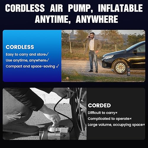 Miniatura 8 de Compresor de aire portátil para inflado de neumáticos, compresor de aire eléctrico inalámbrico de 150 PSI con medidor de presión LCD, regalos para