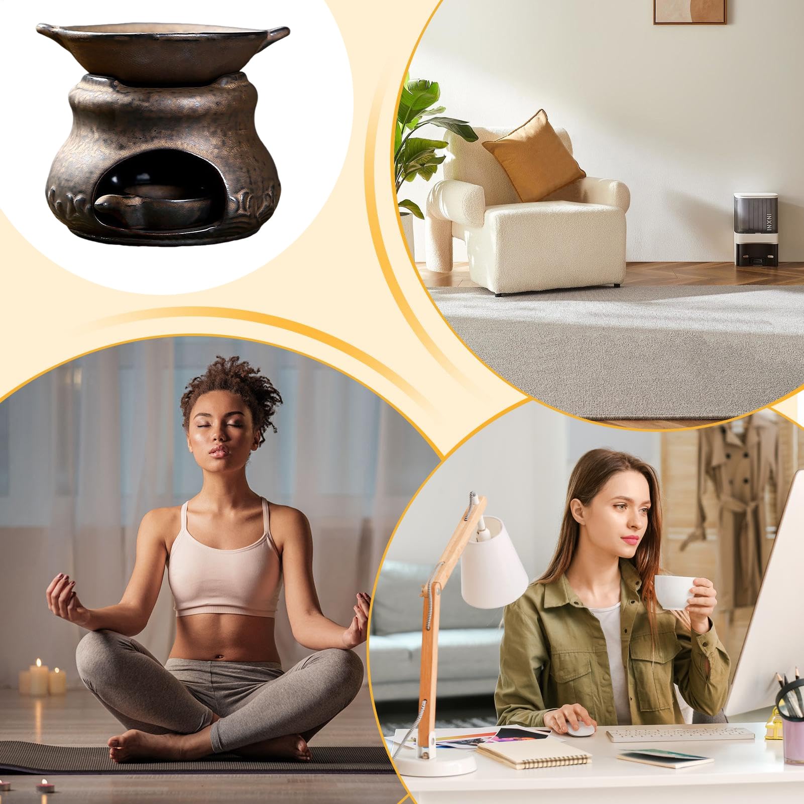 Fornello Aromaterapico Diffusore Di Aromi In mica Multifunzionale Con 2 | Kit Bruciatore Zen Ad Incenso E Per Sala Yoga, Casa, Ufficio, Scrivania, Camera Da , Meditazione