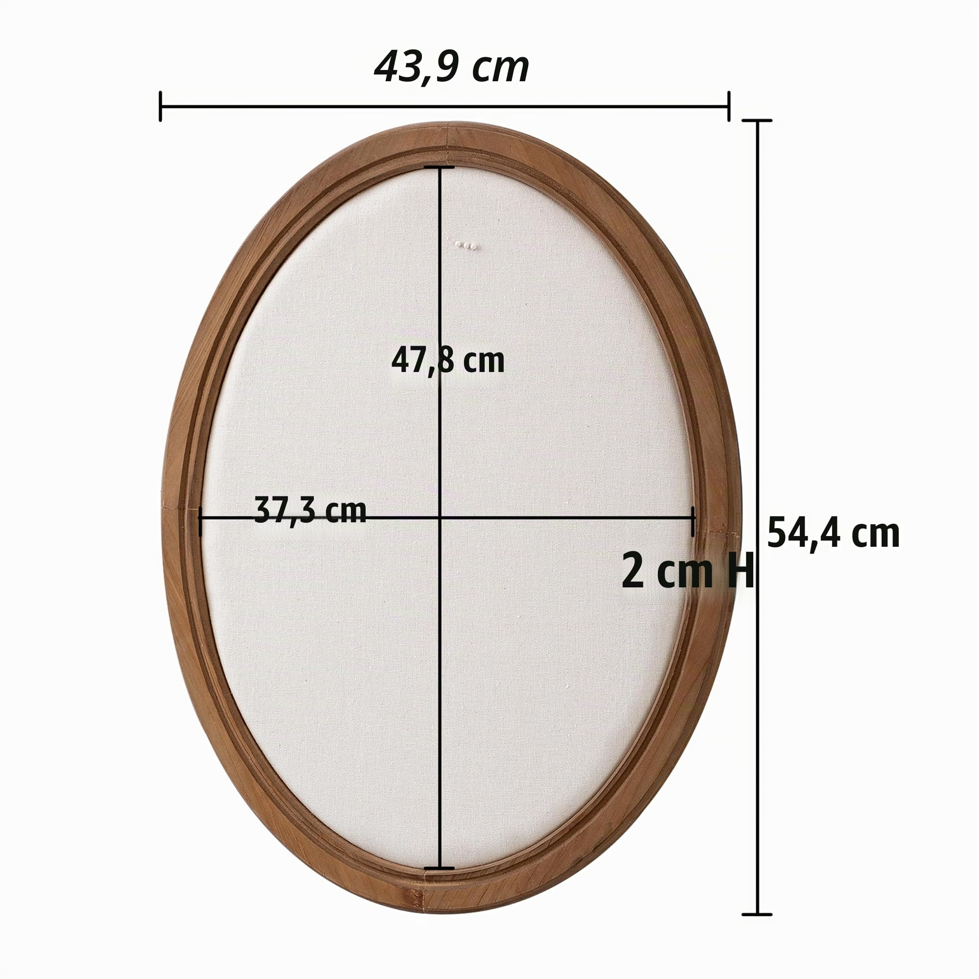 Oval Pinnwand Leinen 54 x 44 cm, Memoboard mit Holzrahmen, Einzigartig Korkwand Pinnwand Braun, Pinwand Korktafel für Kinderzimmer, Büro, Schule