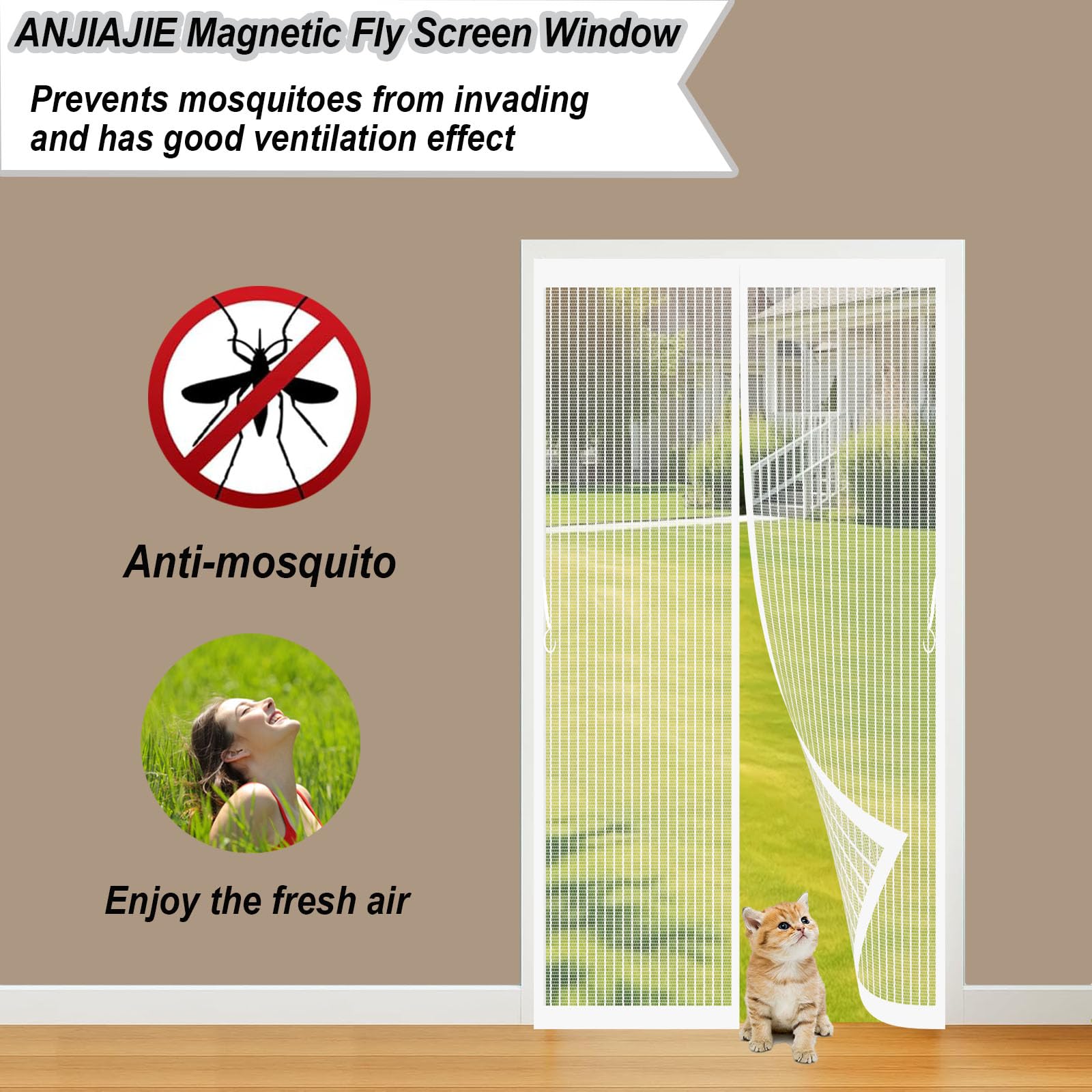 Fliegengitter Magnet Tür 186 x 232 cm Stärkere Magnete Fliegengitter Tür Ohne Bohren Magnetvorhang Fliegennetz Moskitonetz für Balkontüren, Fenstertüren, Terrassentüren., Weiß