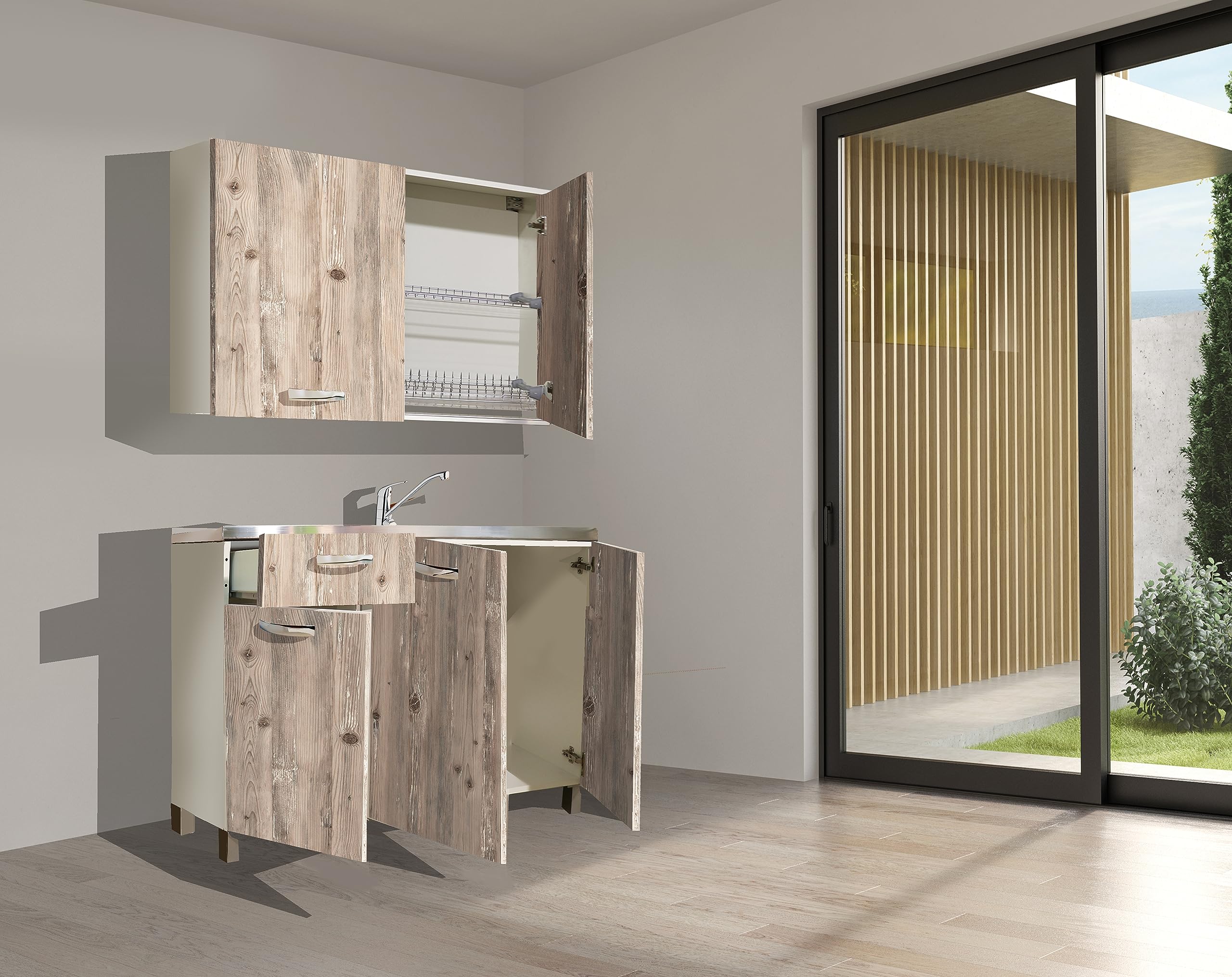 MABEL scolapiatto Pendente Node 1 Anta Mobile Cucina Finitura Legno Facile da Montare - L 60 x P 35 x H 70,5 cm