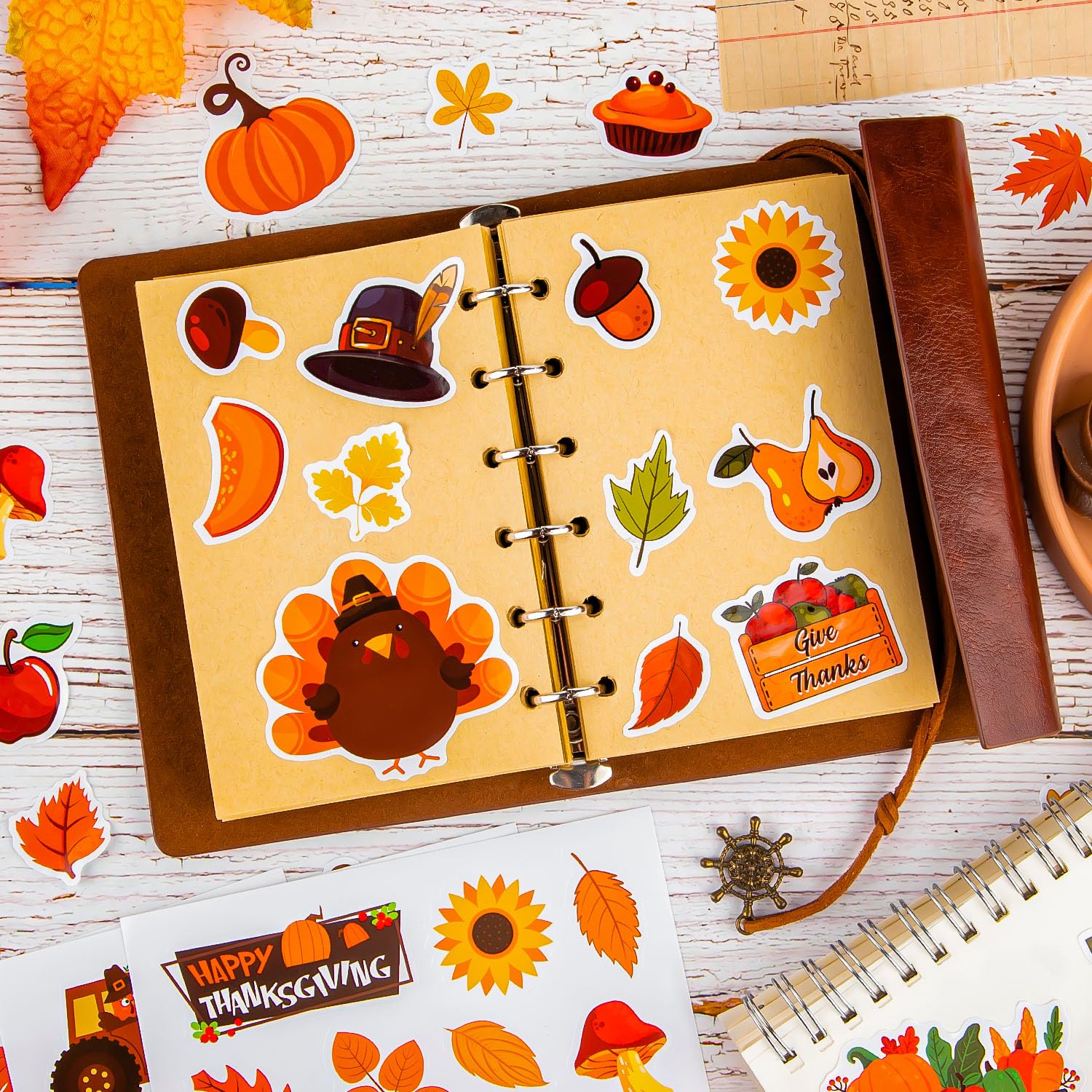 240 Pegatinas Redondas De Otoño - 48 Diseños Diferentes, Calabazas, Hojas, Pavos, Para Decoración Y Manualidades