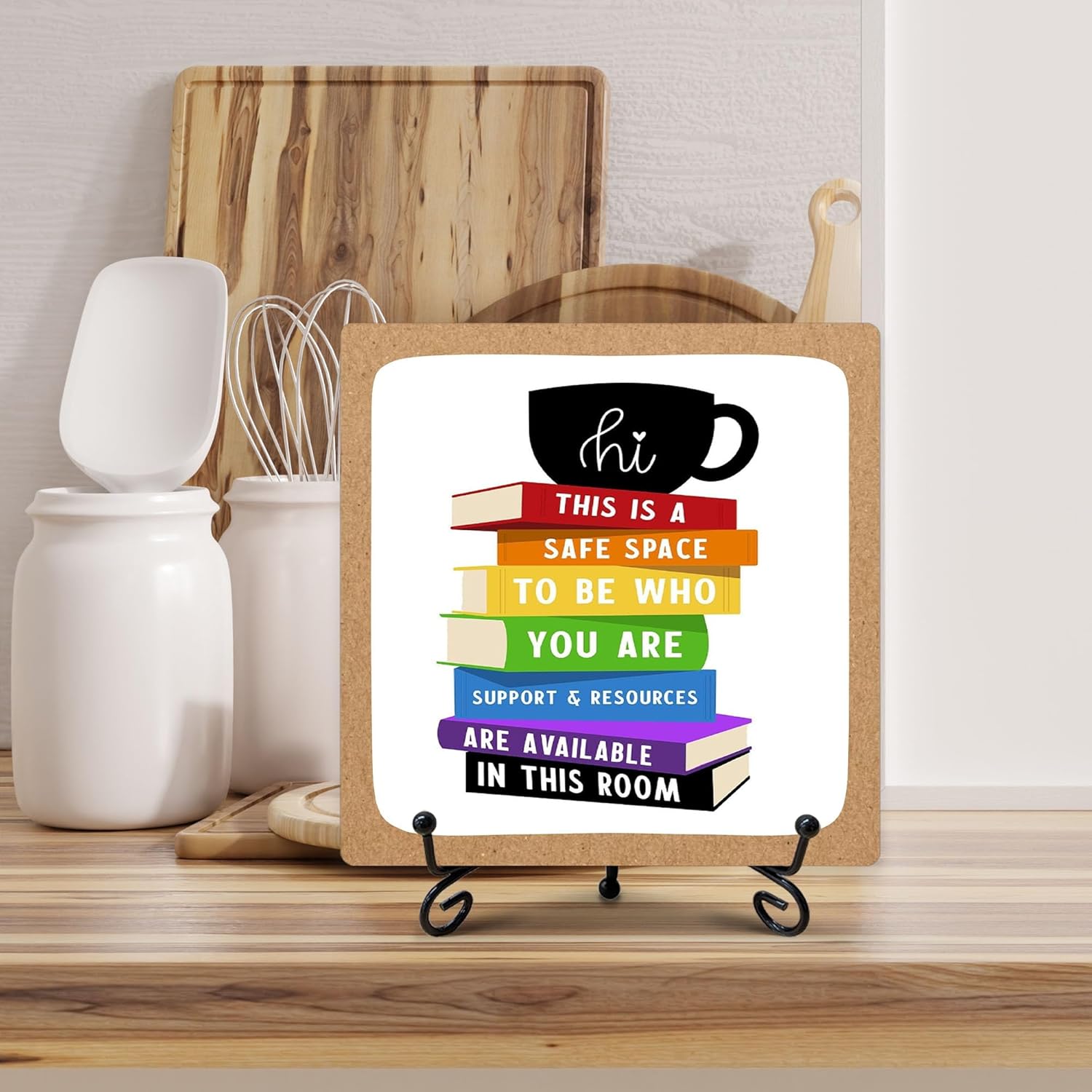 Funny Desk Decor, This is a Safe Space Wooden Signs with Stand, Inspirational Gift for Family Friends and Colleagues, Funny Signs for Office Bedroom Desk Decoration Shelf-A17, white - Image 5