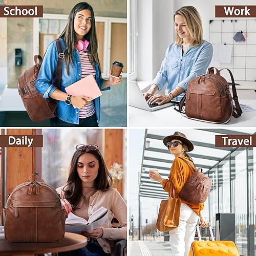 Miniatura 7 de Mochila para mujer, de piel sintética, para mujer, trabajo, oficina, viajes, universidad, estudiantes, escuela, con puerto de carga USB, bolsa de