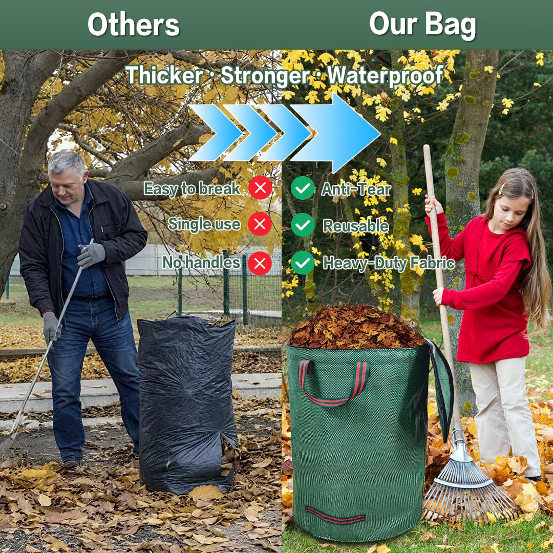 Sacchi da giardinaggio con coperchio 2x 200L – Raccogli foglie da giardino, sacchi per rifiuti pieghevoli con maniglie, impermeabili, in polipropilene, robusti, antistrappo e riutilizzabili