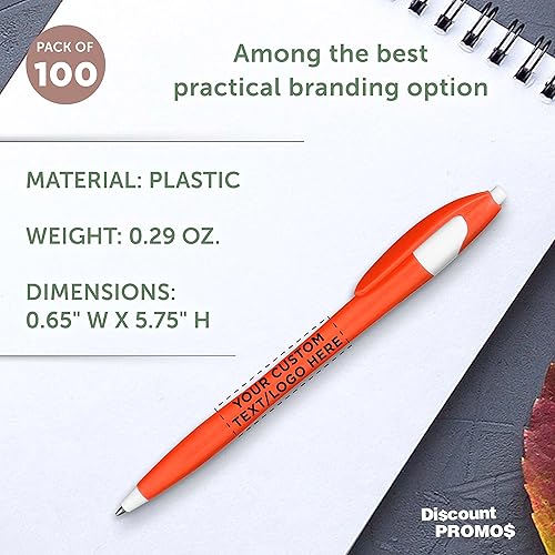 Miniatura 4 de DISCOUNT PROMOS Juego de 100 bolígrafos de oficina de plástico de dos tonos personalizados, paquete a granel personalizado, tinta negra, ideal para