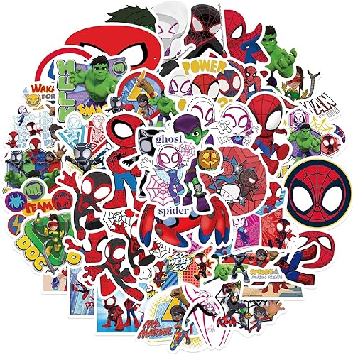 Miniatura 3 de Calcomanías de los Vengadores, calcomanías de superhéroes estadounidenses, calcomanías geniales de héroe araña, 50 unidades de vinilo de FDCcX