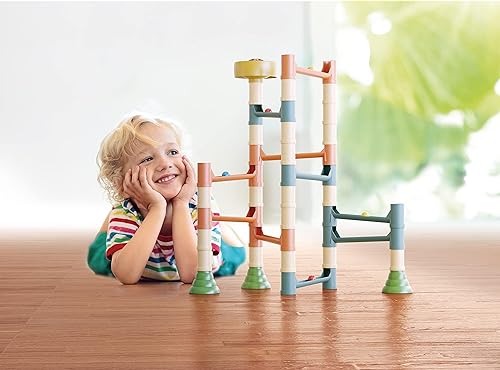 Miniatura 2 de Quercetti Migoga PlayBio Marble Run - Juego de 49 piezas para construir y lanzar 12 canicas de colores, fabricado con material bioplástico, para