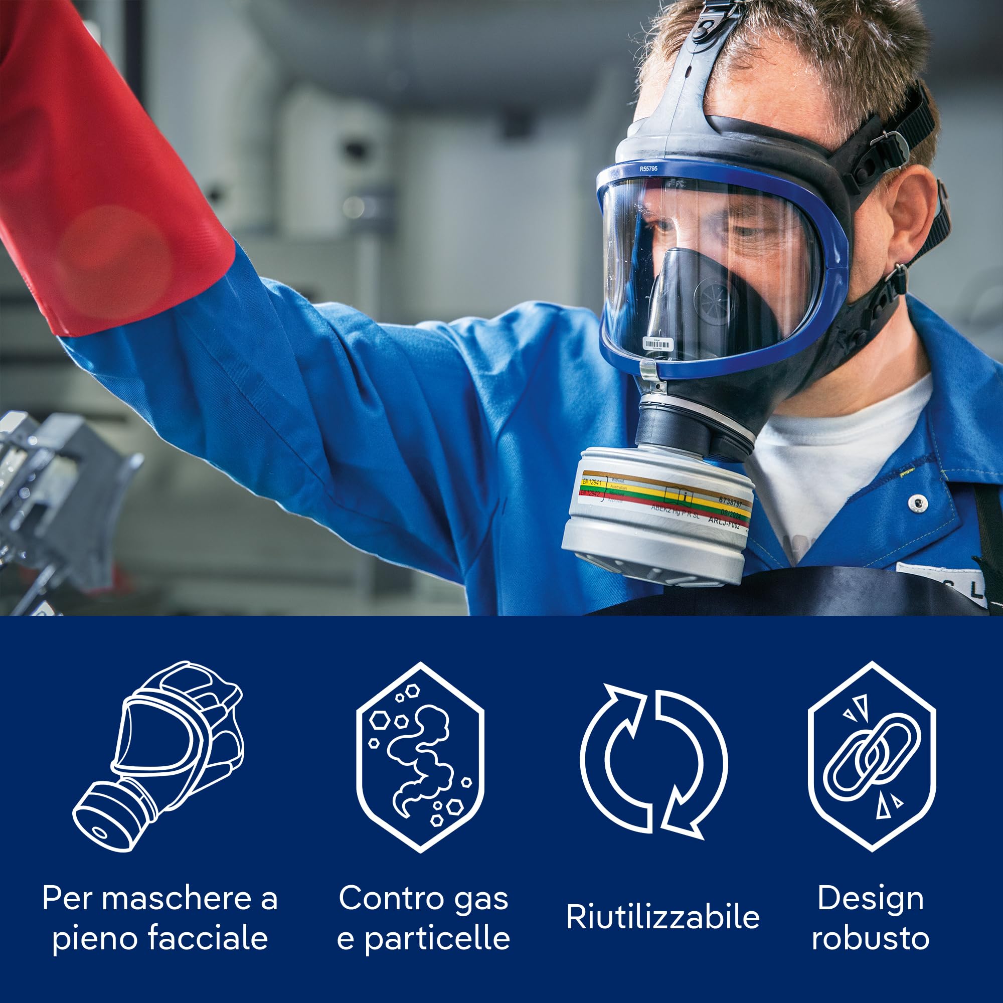 Dräger X-plore Rd40 filtro combinato A2B2E2K2Hg P3 per gas, vapori, particelle | 1 pz. | Filtro di ricambio per maschera di protezione
