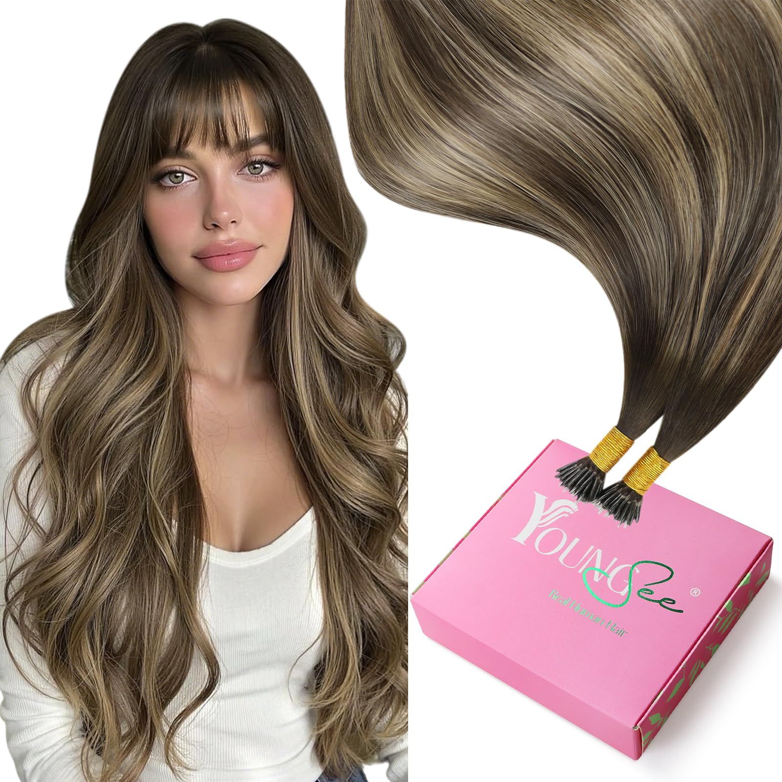 YoungSee Nano Beads Hair Extensions Blonde 14inch Nano Hair Extensions Warm Ash Blonde Highlights Bleach Blonde Nano Ring Hair Extension Highlight for Women Cold Fusion 50g Short Straight 50s — view 43
