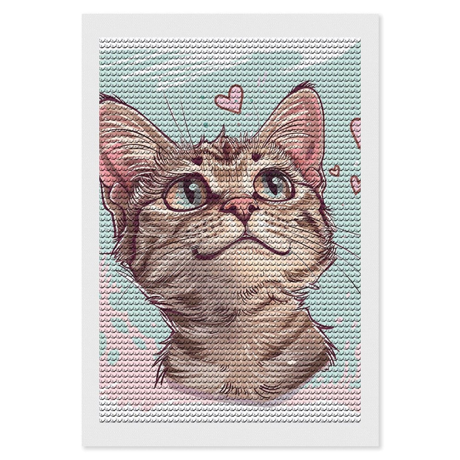 DWVTSLH Heart Shaped Cat Diamond Painting Kits for Adults, Personalized Diamond Photo Art Full Drill, DIY 5D Diamond Art Painting Kits for Beginners, Home Wall Decor 8"x12"