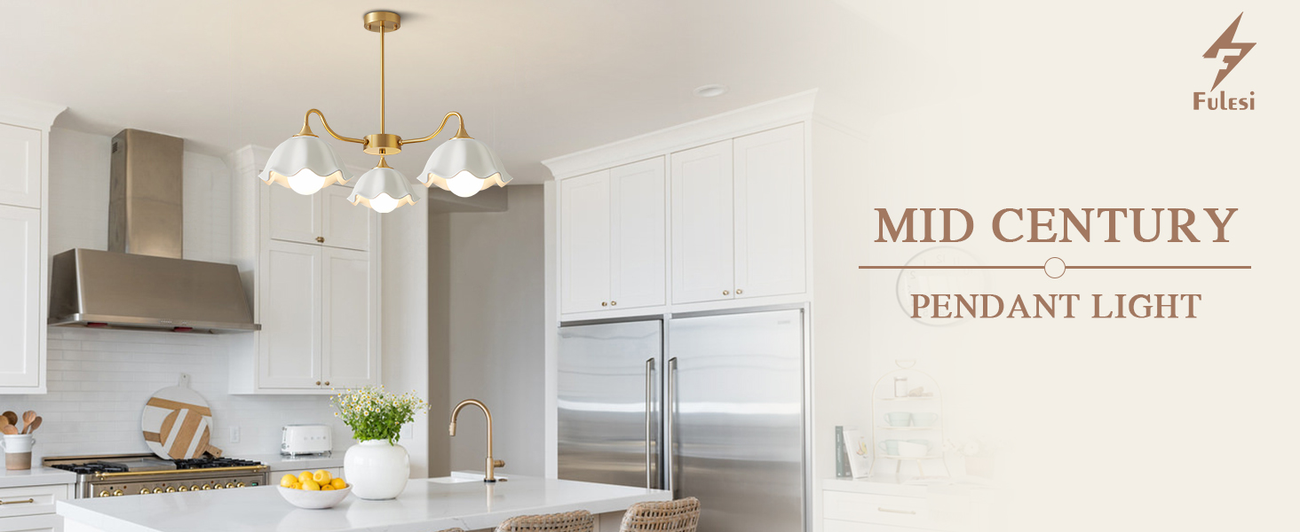 Image of Semi Flush Mount Chandelier Mid Century Modern Sputnik Chandelier with White Ceramic Shade 3-Light Gold Brass Chandelier Living Room Ceramic Ceiling Light