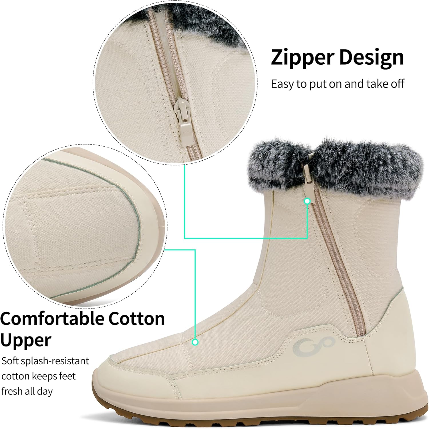 Aomigoct Winter Snow Boots for Women: Warm Comfortable Fur Lined Non-slip Mid Calf Booties Outdoor Walking - Image 5