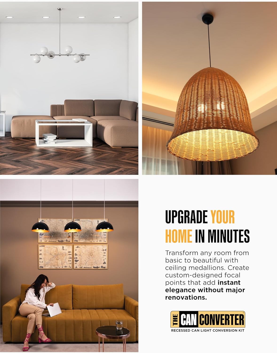 The Can Converter Ceiling Medallion for Recessed Can Light – Home Improvement Decorative Steel Beveled Goof Ring & Cover Plate for 5" & 6" Cans, Small Ceiling Medallion for Chandeliers, Polished Brass