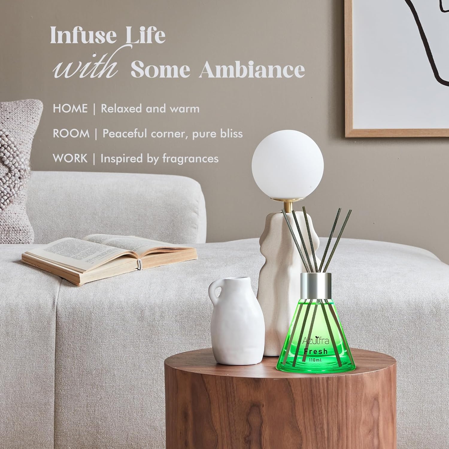 Reed Diffuser Set, Fresh Scented Diffuser for Home, Home Fragrance Scent Essential Oil Stick Diffuser for Room Shelf Decor, 3.4 oz - Image 4