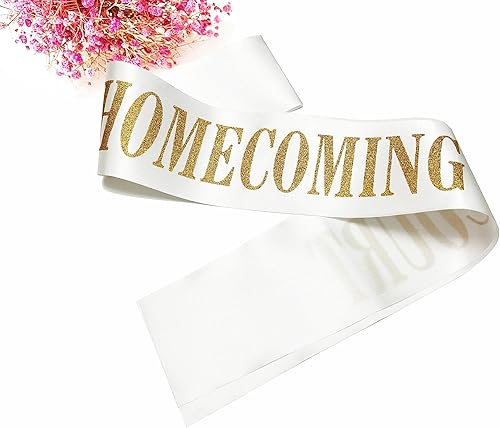 Miniatura 6 de Bandas de corte de regreso a casa, paquete de 6 unidades, satén blanco con purpurina dorada para concursos de bienvenida, fiesta, escuela, baile,