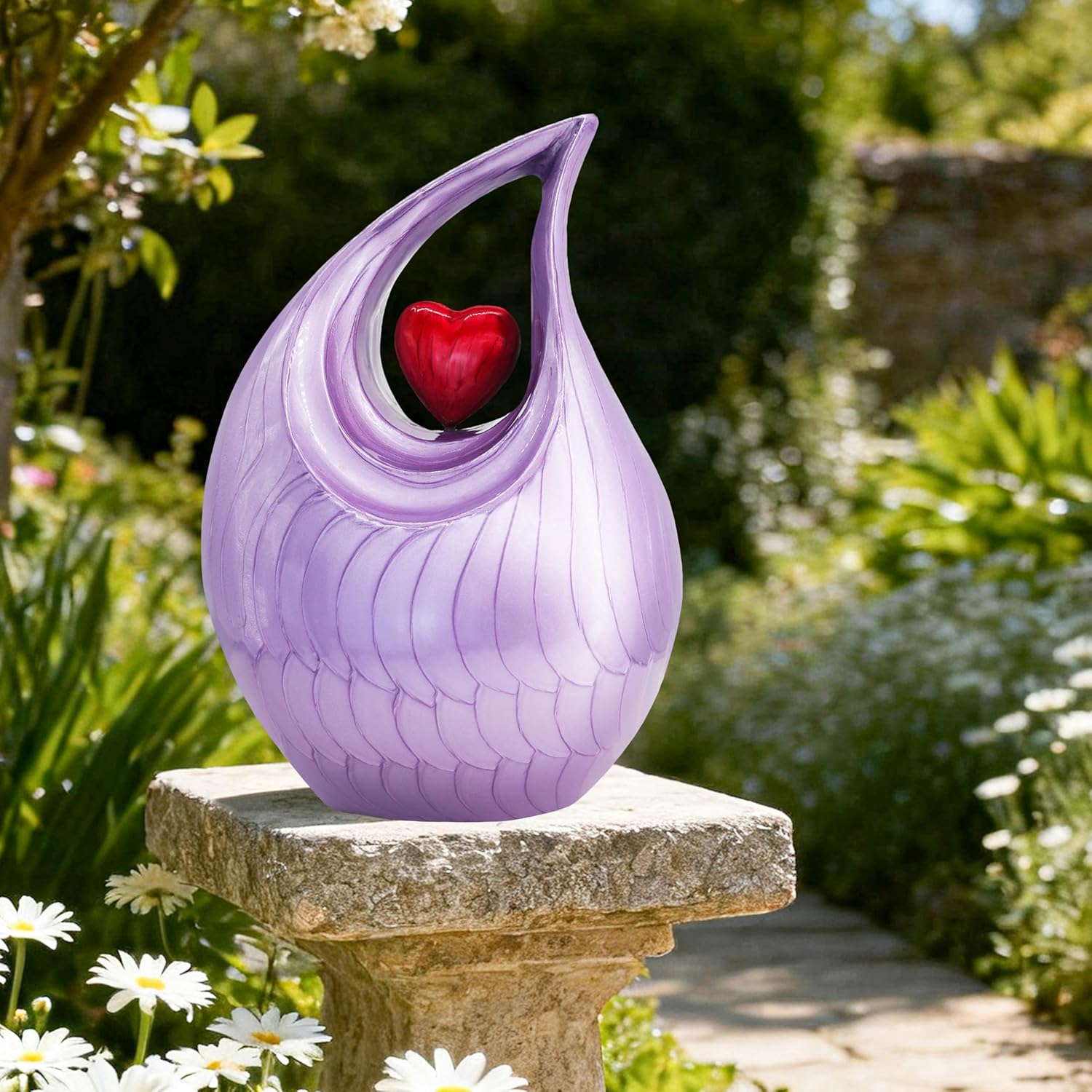 M MEILINXU Cremation Urns for Human Ashes Adult Female & Male, Funeral Urn for Ashes for Women & Man, Tear Drop Decorative, Burial Urn, Red Heart and Purple Teardrop - Large Full Size - Image 5