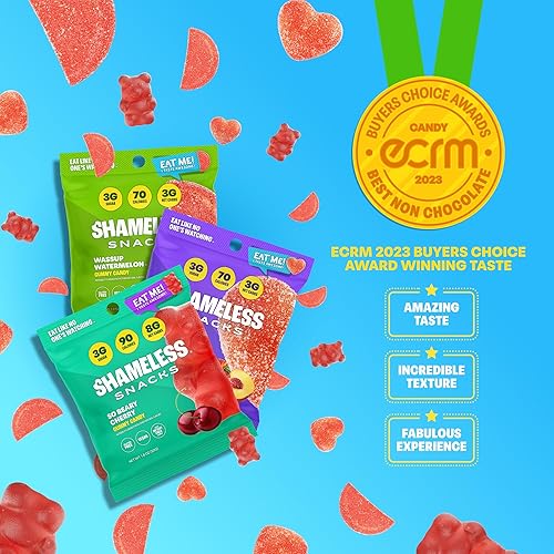 Miniatura 4 de Shameless Snacks - Gomitas keto bajas en carbohidratos sin gluten - Melocotón, sandía, cereza osada