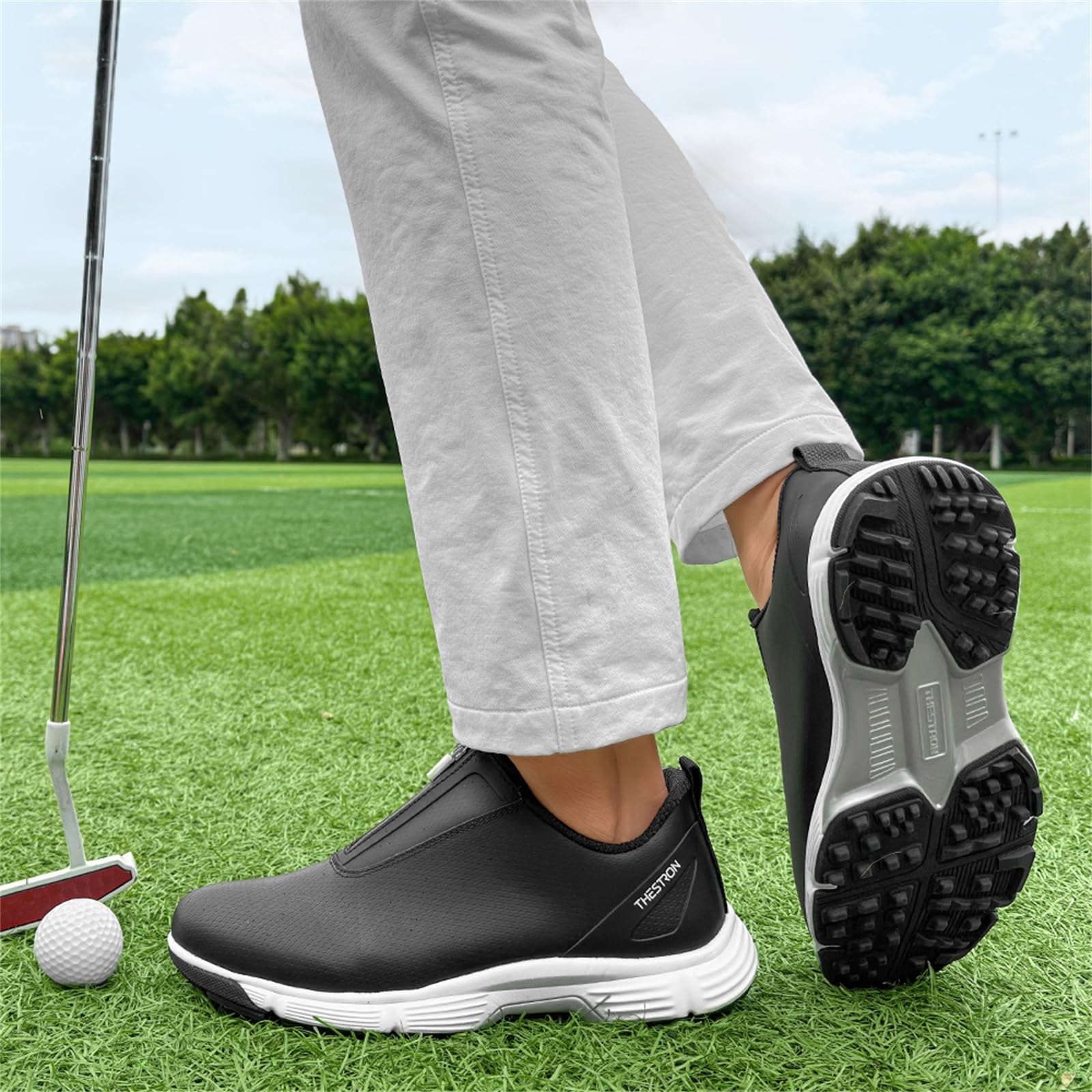 Scarpe da Golf da Donna Senza Tacchetti Scarpe da Passeggio Impermeabili E Antiscivolo con Cerniera Slip-On
