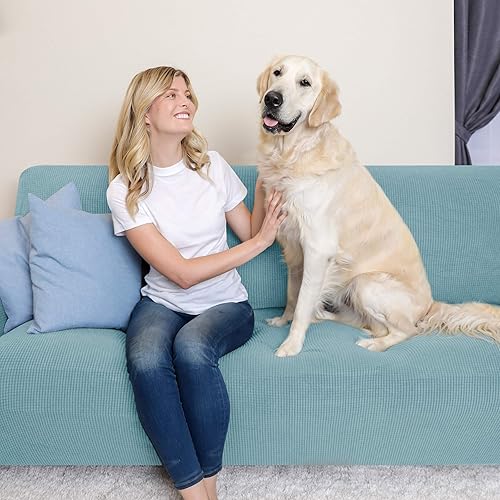 Miniatura 5 de subrtex - funda para sofá, funda elástica de 1 pieza, funda de sofá suave, lavable, de tela jacquard a cuadros pequeños (verde hierba, S)