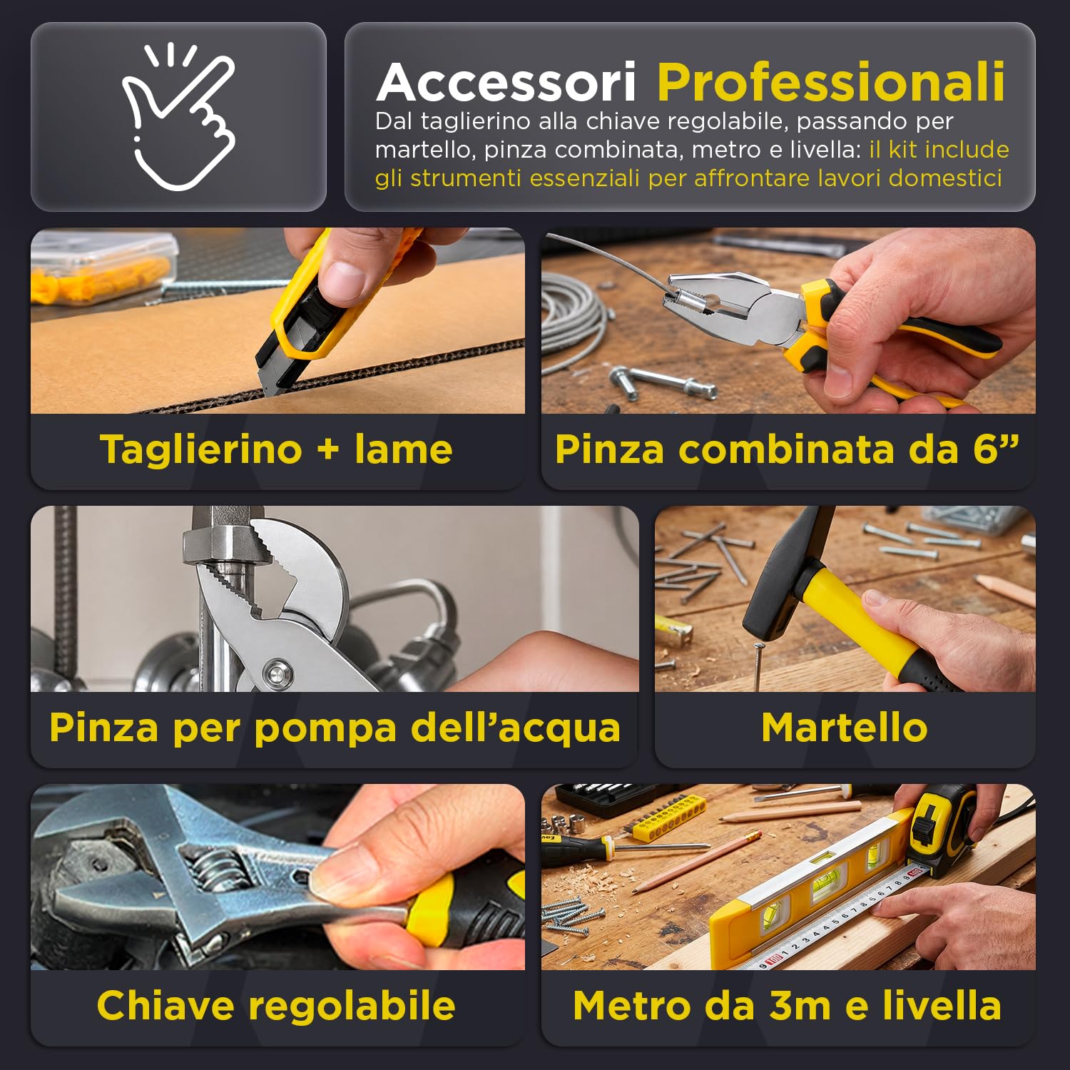 Avilia Juego de herramientas de trabajo de 158 piezas, maletín de herramientas completo rígido, kit profesional de bricolaje, surtido de brocas, trinquete, alicates, martillo, nivel, metro y cúter de