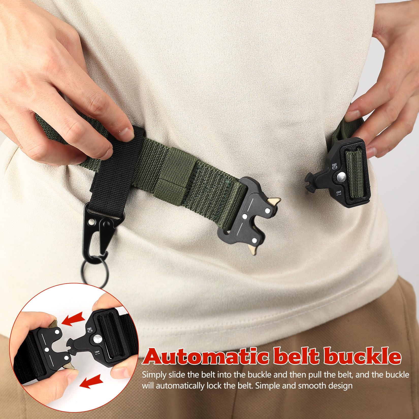 2 Stück Taktischer Gürtel Herren, Militär Arbeitsgürtel Herren Damen, 125cm Verstellbarer unisex Arbeits Gürtel mit Schnellverschluss, für Rettungsdienst Feuerwehr Pasy taktyczne, mit 2 Haken