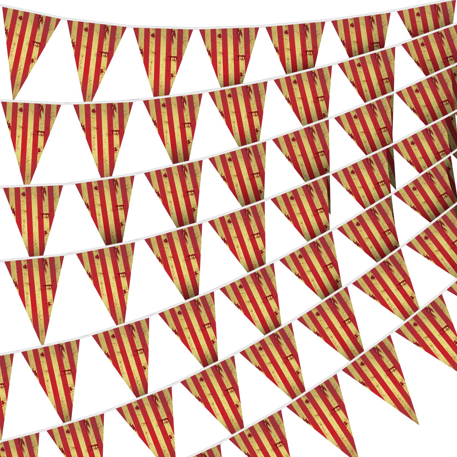 5 packs circus decorations creepy carnival decorations halloween pennant banner red and white striped banner bloody for halloween party carnival birthday decorations, 7.9 x 11.8 inches