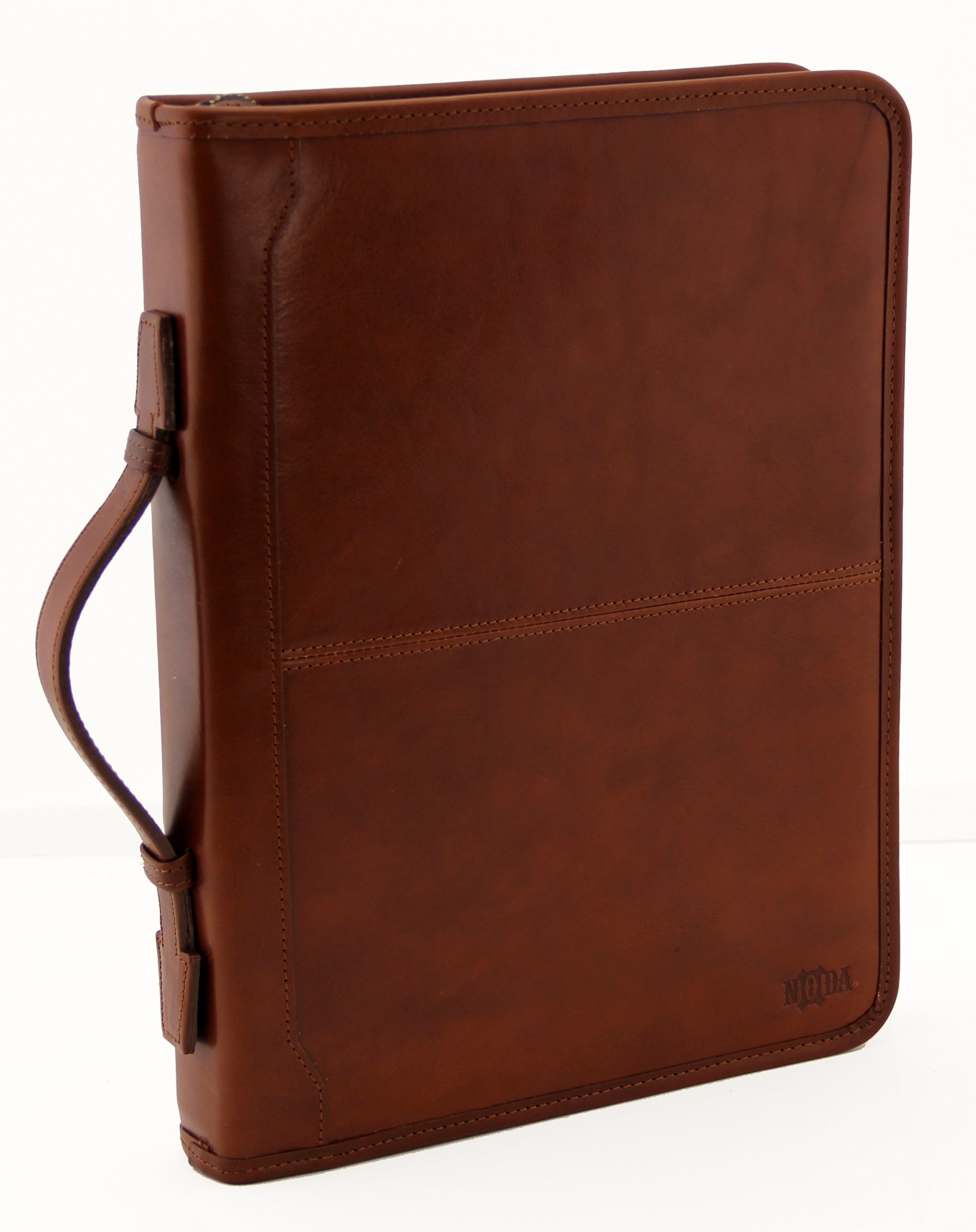 Portfolio aus italienischem Leder, A4-Ordner mit Reißverschluss, Padfolio 2-Ringbuch, Ledermappe mit Griff (Cognac)