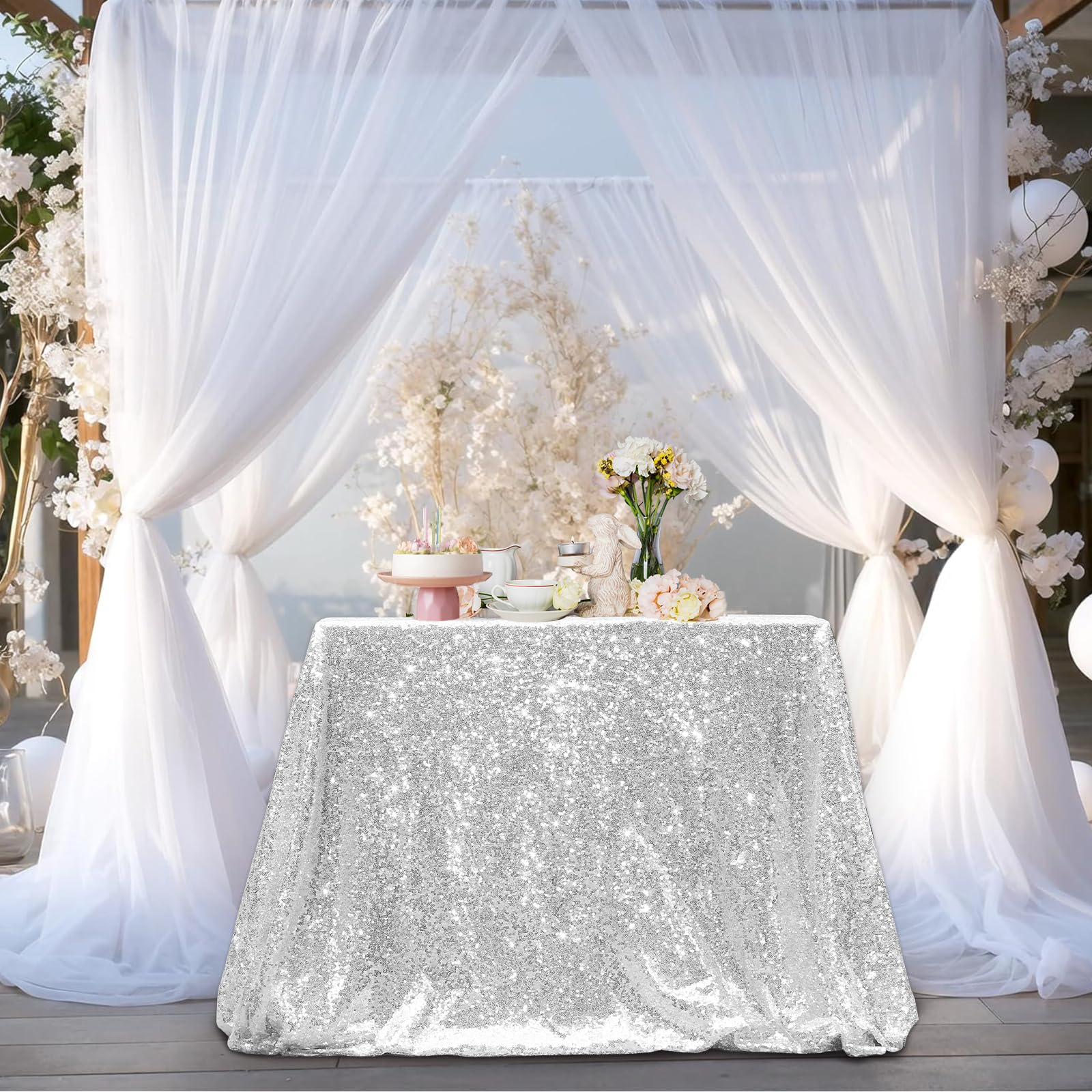Juya Delight Tovaglia Rettangolare Con Paillettes, 228x335 Cm, Per Matrimoni E Feste, Scintillante