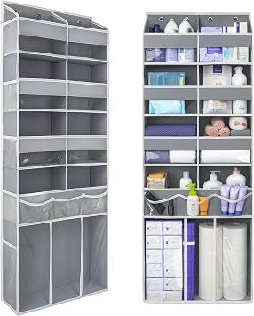 Extra Large Over The Door Organizer with Clear Pockets - 8 Compartments & XL Bottom Storage, Heavy-Duty Hanging Organizer for Bathroom, Bedroom, Closet 57 Inch Height.