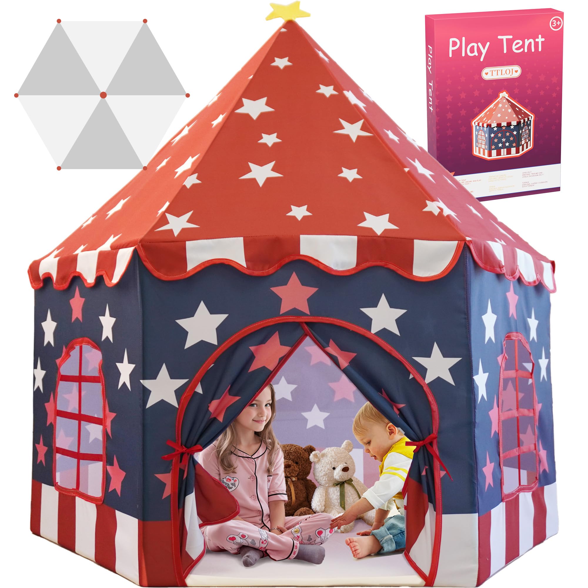 Large Girls Play Tent Princess, Boys Castle Kids Playhouse Indoor Outdoor Toddler Teepee | American Style Design, Age 3-8| Detailed Instructions| Colorful Package| Christmas Birthday Gift red