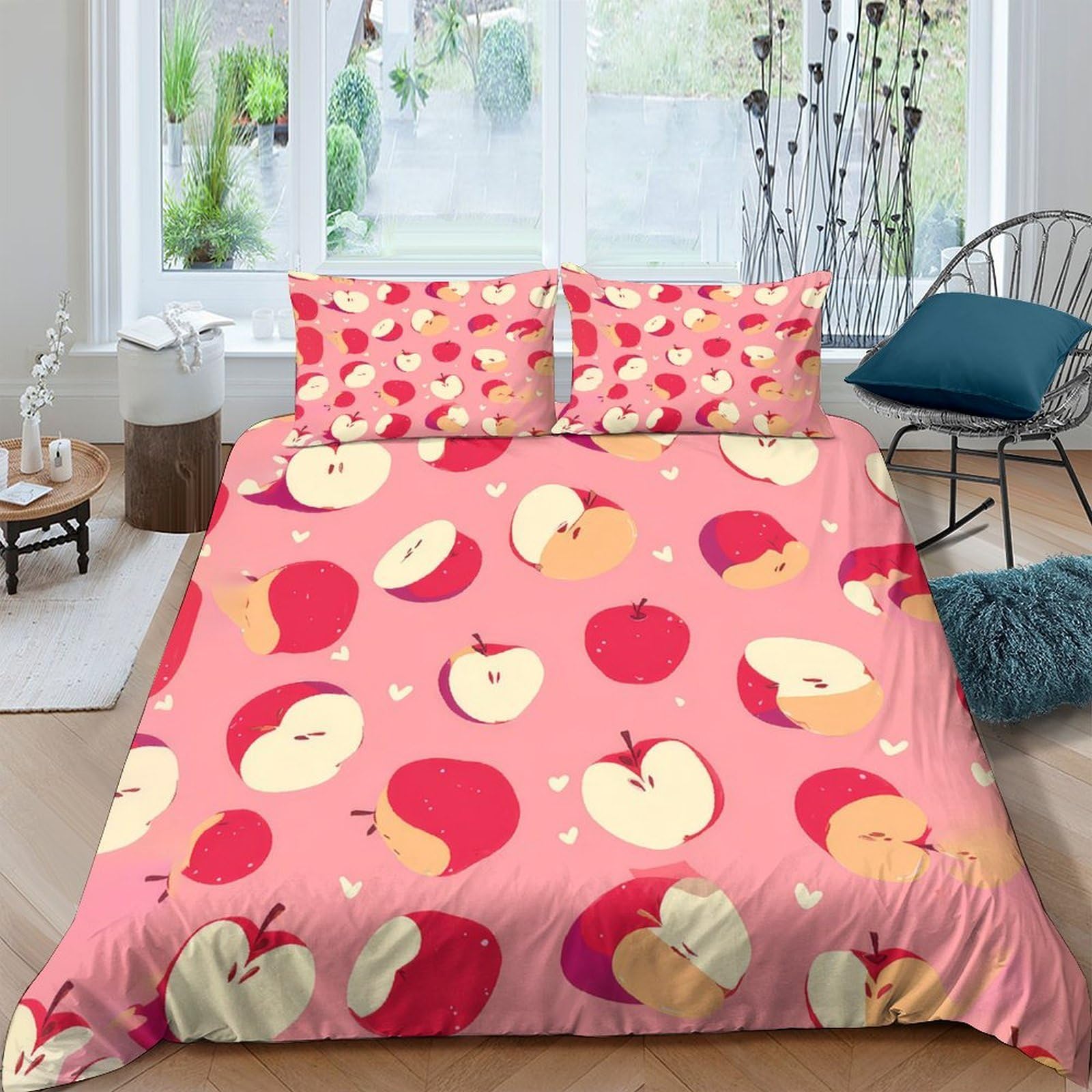 Ctjqhvkz Style-8 3D Printed Apple Red Fruit Fitted Sheet Microfiber Soft Pink Bed Cover For Bedroom Guest Room Decor Protection Single（135X200cm）