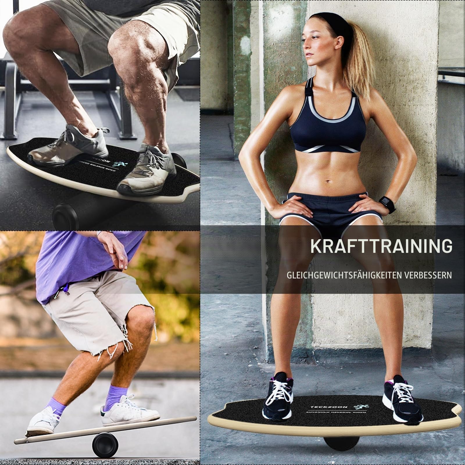 2025 Balance Board Holz, Profi Balance-Board mit Rolle, Balance Ball, Halterung, Multifunktion Indoor Skateboard & Surfboard für Kinder & Erwachsene, Trickboard für Fitness, Yoga & Reha