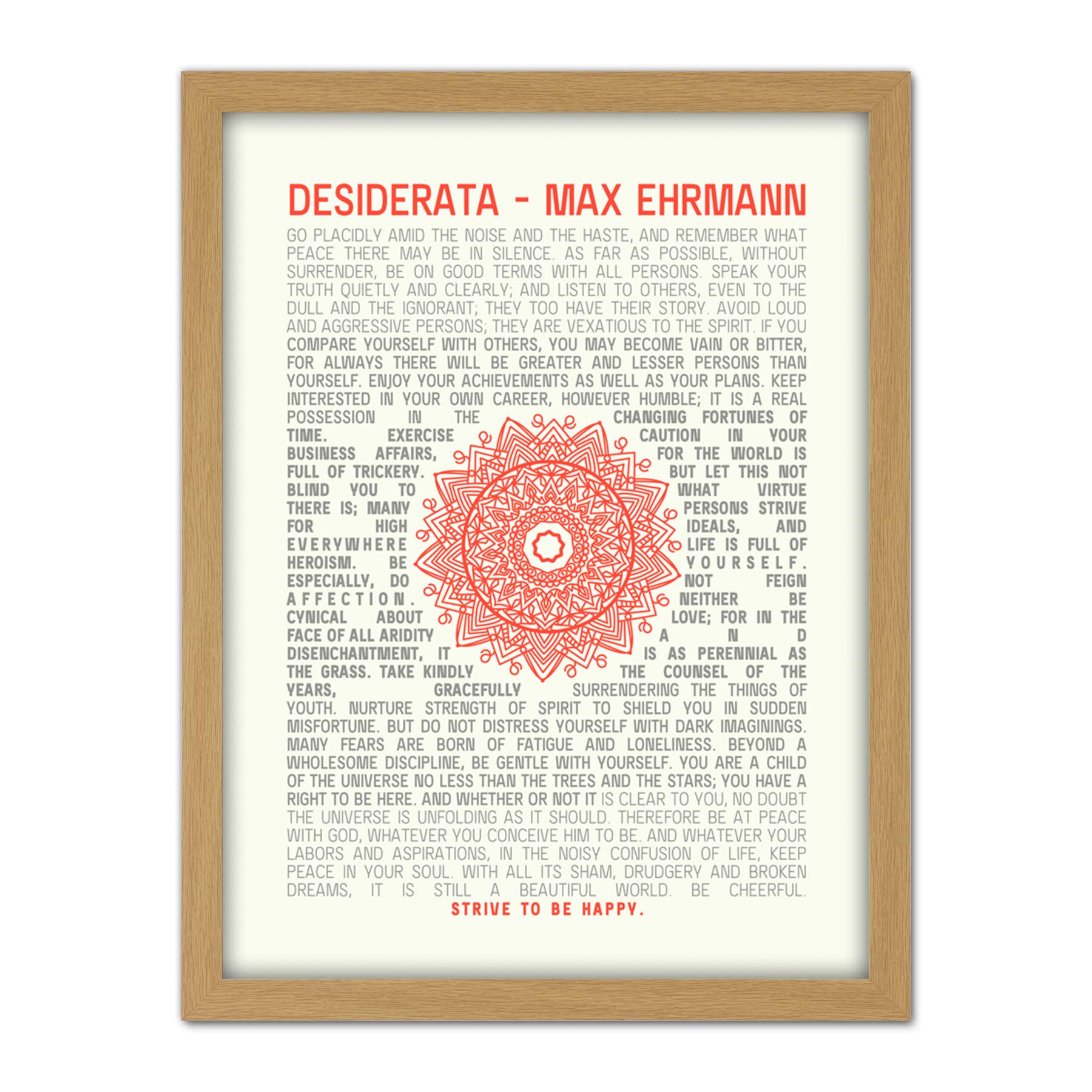 Wee Blue Coo Desiderata Ehrman Mandala Artwork Framed Wall Art Print 18X24 Inch