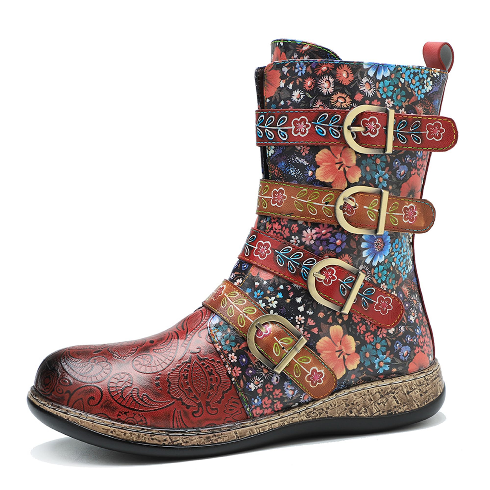 Women's Handmade Retro Lambskin High Heel Boots, Colorful Painting, Metallic Style - Fashion, Comfortable, Durable, Unique Minority Style