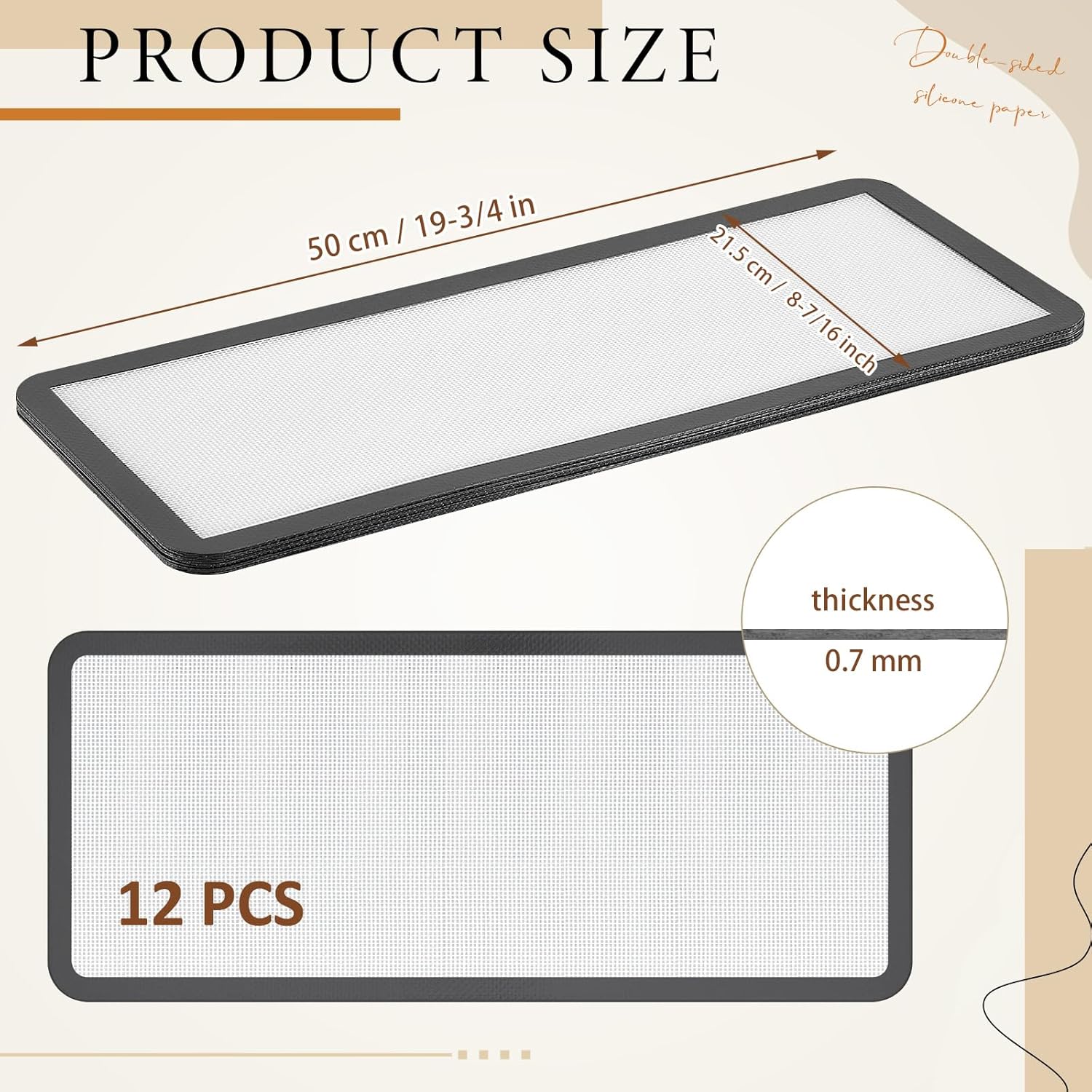 12 Pcs Large Silicone Mats Compatible with Harvest Right Freeze Dryer Gray Large Trays Silicone Mats Reusable Baking Sheet Durable Easy Clean No Stick Drying Liner for Kitchen