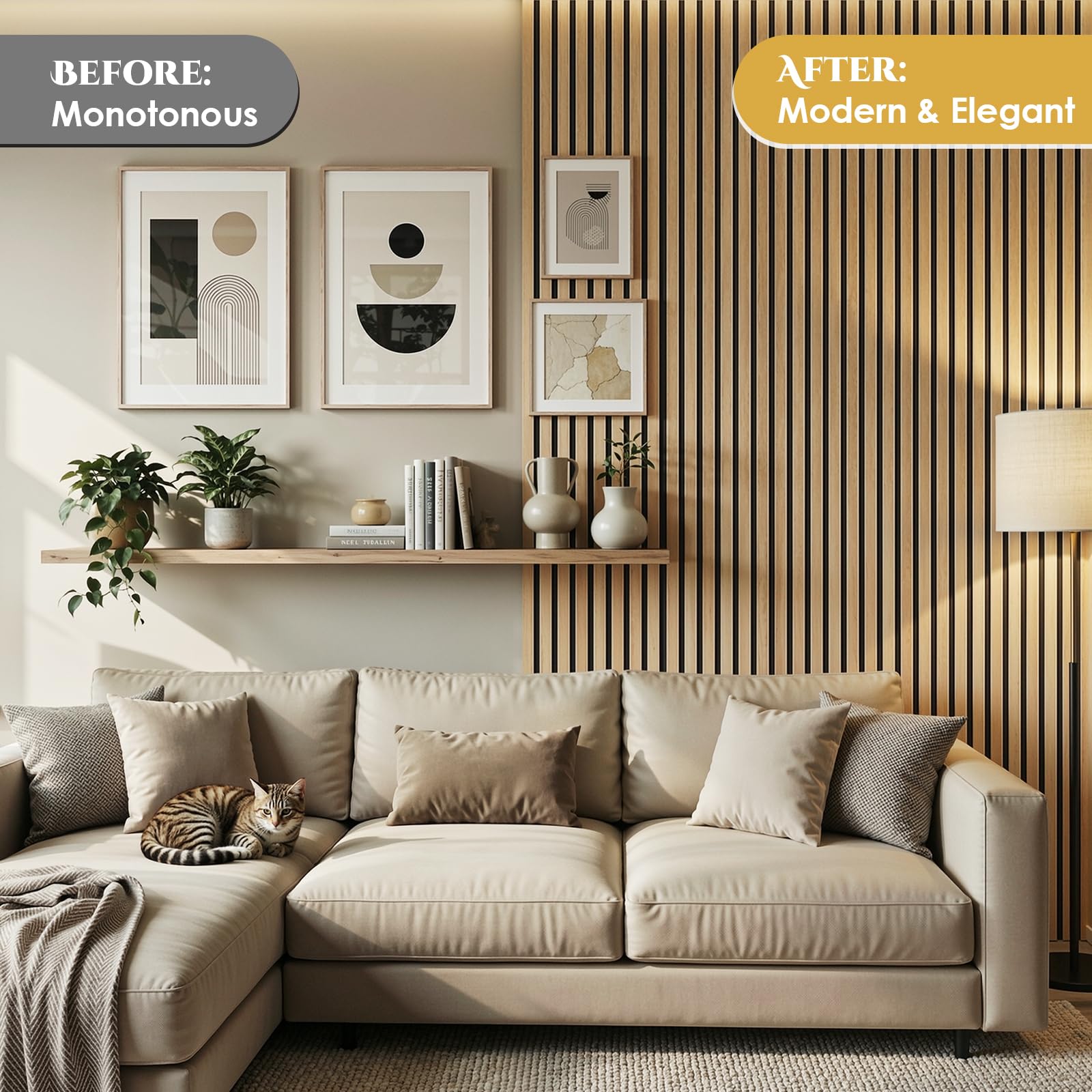 Clevich 3D Akustikpaneele 120x60x2.1cm, 2,88m²-4 Stück Wandpaneele Holzoptik, Wandverkleidung Wandpaneele für effektiven Schallschutz, mit Filz Schalldämmung, für Wohnzimmer, Büro, Garderobe, Eiche