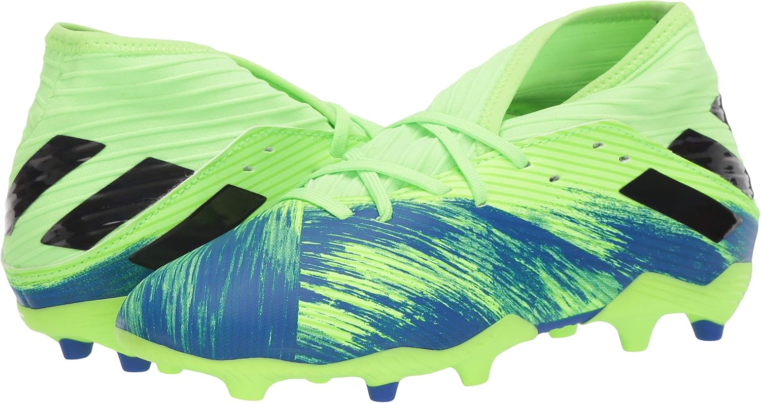 adidas Men's Nemeziz 19.3 Firm Ground Soccer Shoe 4 Little Kid Signal Green/Black/Team Royal Blue