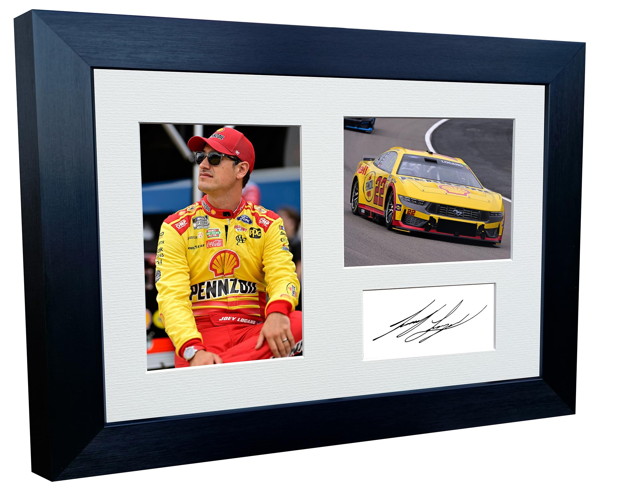 Kitbags & Lockers 12x8 A4 Joey Logano 2024 NASCAR Cup Series No. 22 Ford Mustang Dark Horse for Team Penske Signed Autographed Signature Photo Photograph Picture Frame Poster Celebration Gift Triple