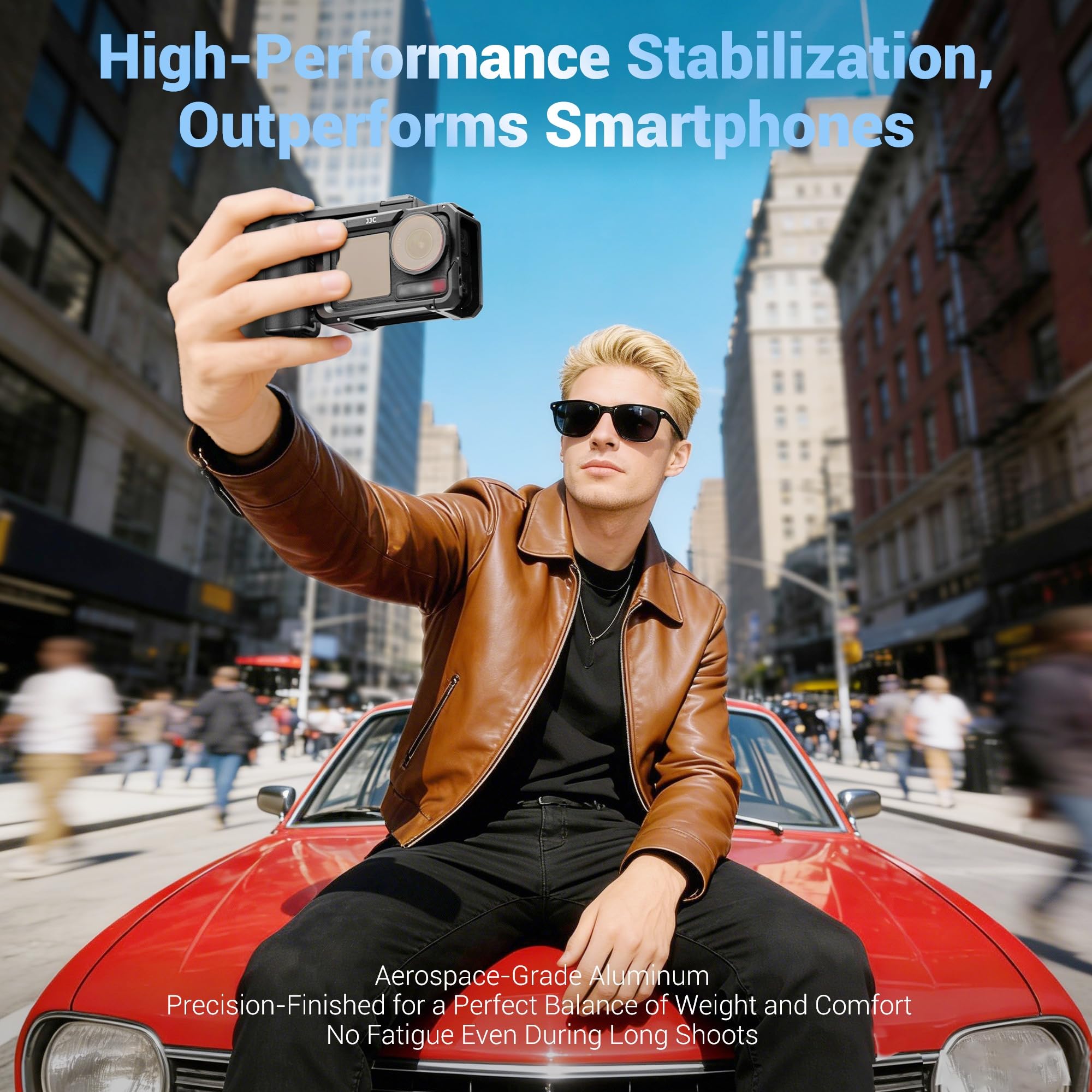 JJC Osmo Action 5 Pro Cage Street Grip zestaw, metalowa ramka ochronna z uchwytem do DJI Osmo Action 5 Pro/4/3, uchwyt klatki na kamerę, zestaw z osłoną obiektywu i paskiem na nadgarstek, do