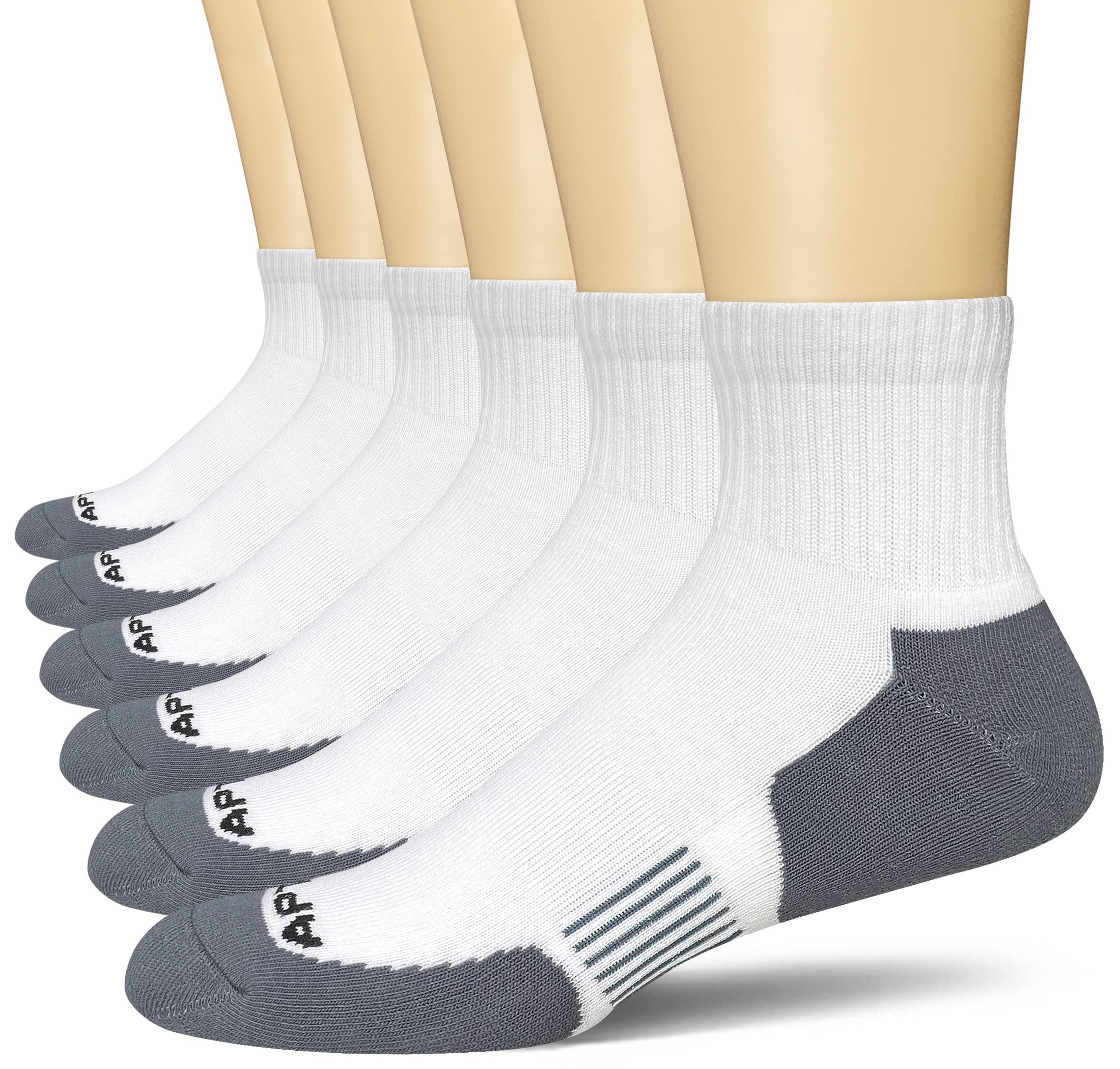 APTYID Men's Ankle Quarter Performance Athletic Cushion Running Socks (6 Pack) - white - Large