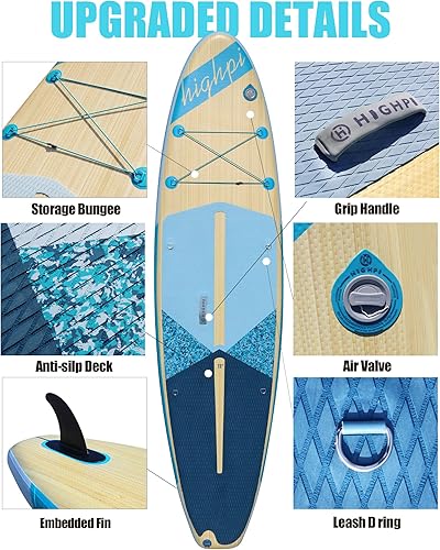 Miniatura 6 de Highpi Inflatable Stand Up Paddle Board 11'x33''x6''W Premium SUP Accessories, Backpack, Wide Stance, Surf Control, Non-Slip Deck, Leash, Paddle and