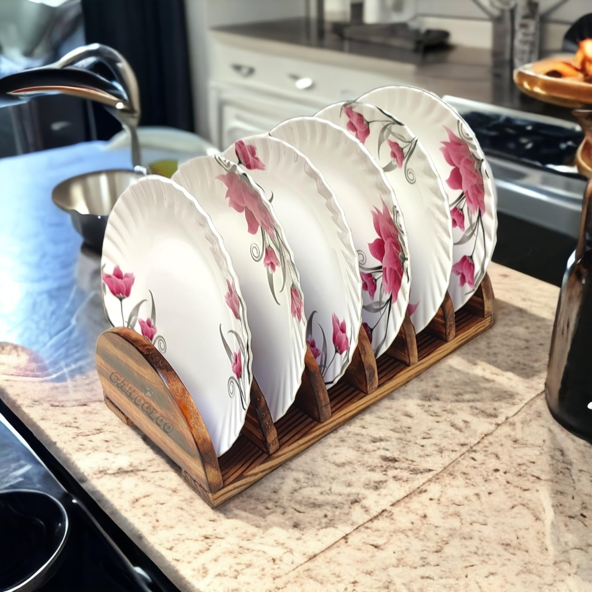 CANOGLOO Wooden Dish Rack, Plate Stand, Utensil Holder for Modern Kitchen, Dining Table.Pinewood Burnt Finish Size- (11" x 6" x 3") (B0CJFXD1H9) Amazon Price History, Amazon Price Tracker