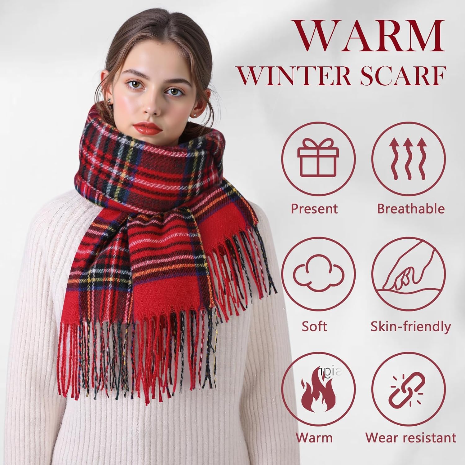 Pleneal Winter Scarf for Women, Scottish Checked Scarf Cashmere Feel Christmas Long Oversized Fashion Scarfs - Image 5
