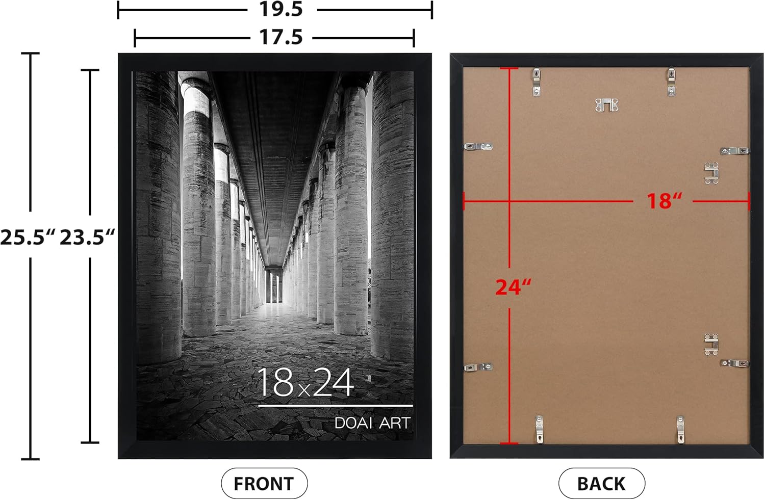 DOAI ART 18x24 Poster Frame 2 Pack, Black 18 x 24 Picture Frames for Horizontal or Vertical Wall Mounting, Scratch-proof Safe and Artistic Large Photo Frame Wall Art