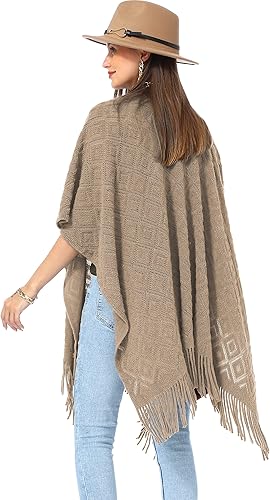 Vista 5 de Soul Young - Chal de punto para mujer, poncho con flecos y capa