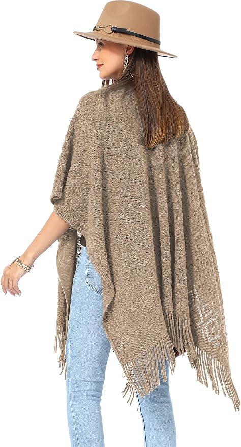 Pashmina con flecos para mujer estilo poncho miniatura 6