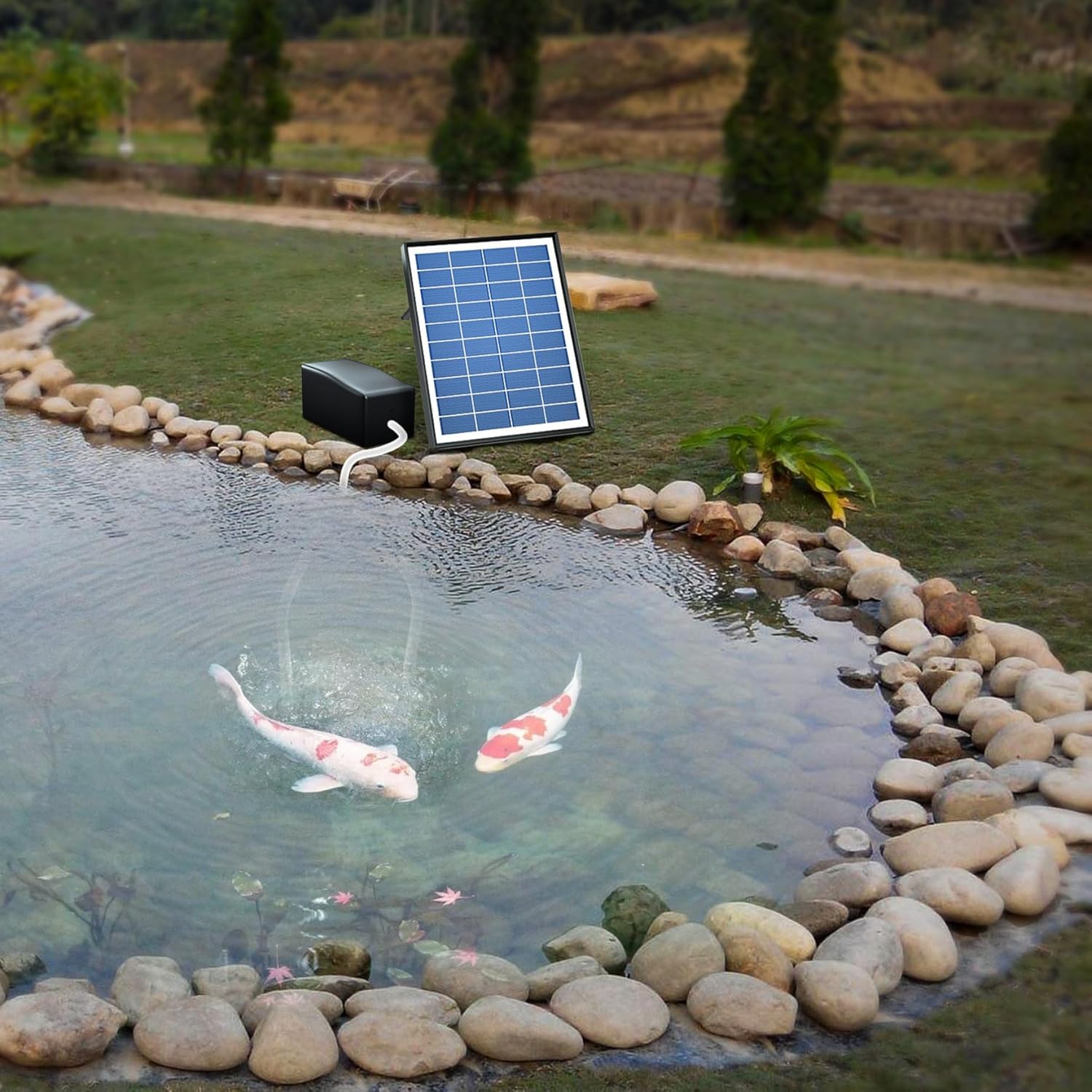 Solar Pond Aerator, 6W Solar Air Pump with Dual Bubble Stones for Outdoor Fish Tank, Pond, Hydroponics - Powered Oxygen Pump for Aquarium & Garden