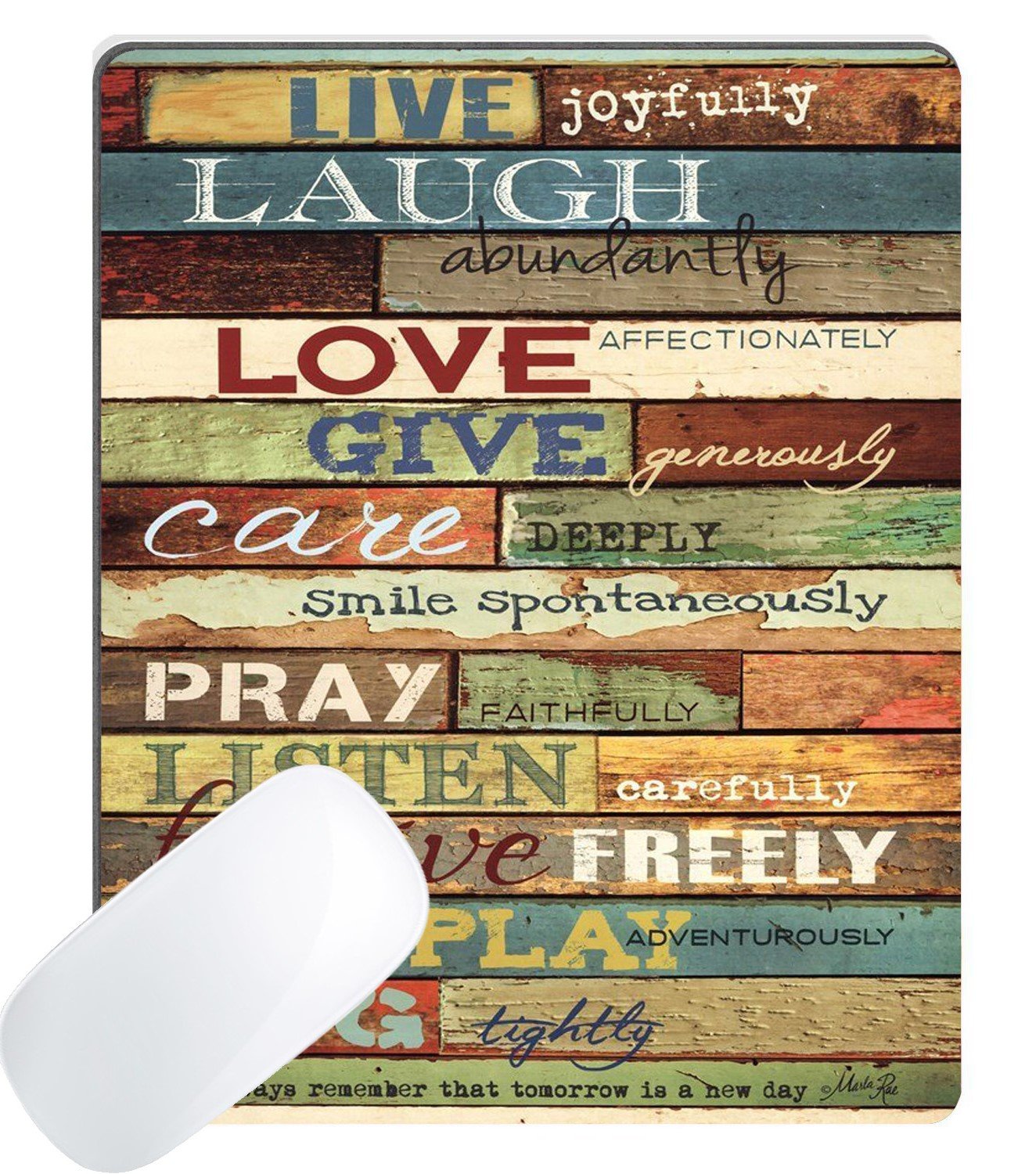 Gaming Mouse Pad Custom, Positive Inspirational Quotes Live Joyfully Laugh Abundantly Love Sayings Rustic Colored Wood Art