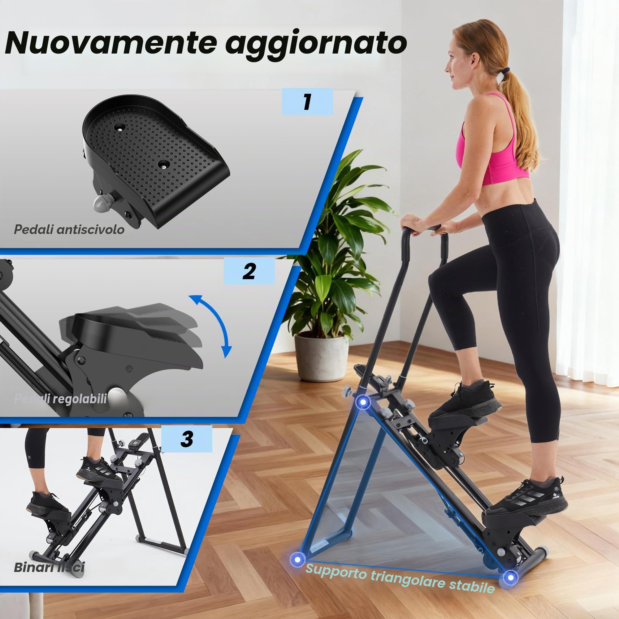 Stair Stepper Pieghevole, Stair Climber Stairmaster Regolabile, Stepper per la Casa con Resistenza Regolabile a 3 Livelli e schermo LCD